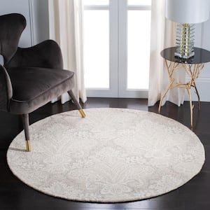 Micro-Loop Beige 5 ft. x 5 ft. Medallion Solid Color Round Area Rug