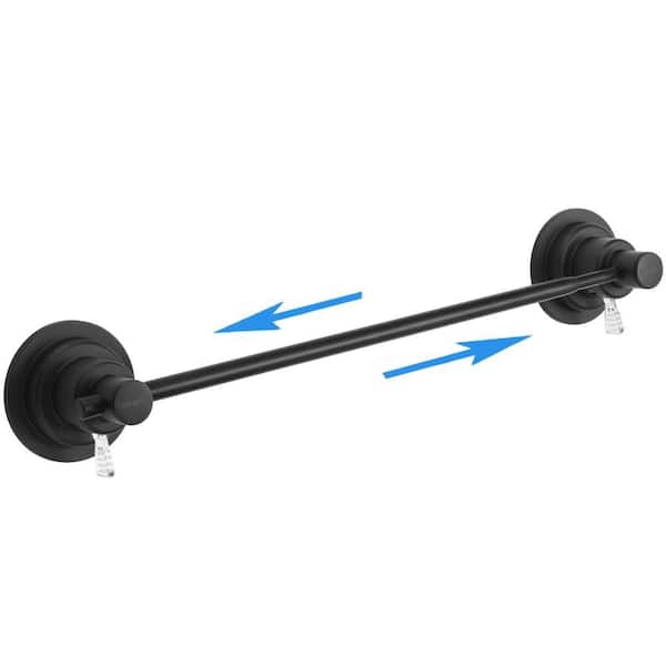 17-29 in. Extendable Suction Cup Wall Mounted Towel Bar in Black, Stainless Steel Bar for Smooth Surface, 15 lb. Load