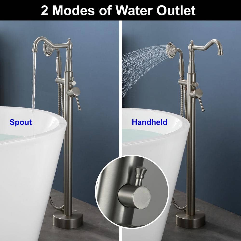 Brushed Nickel Freestanding Tub Faucet with Hand Shower
