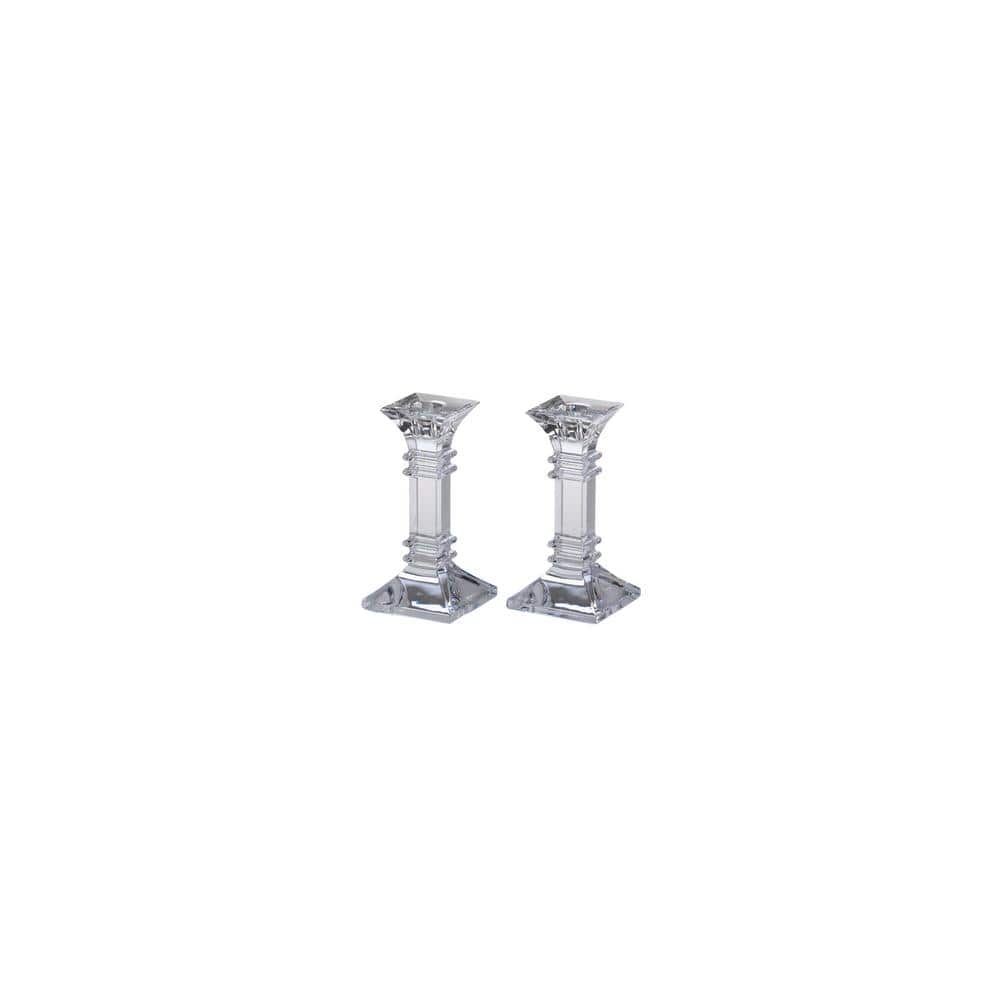Clear Crystal Pillar Candlestick Set with Fluting, 6-Inch