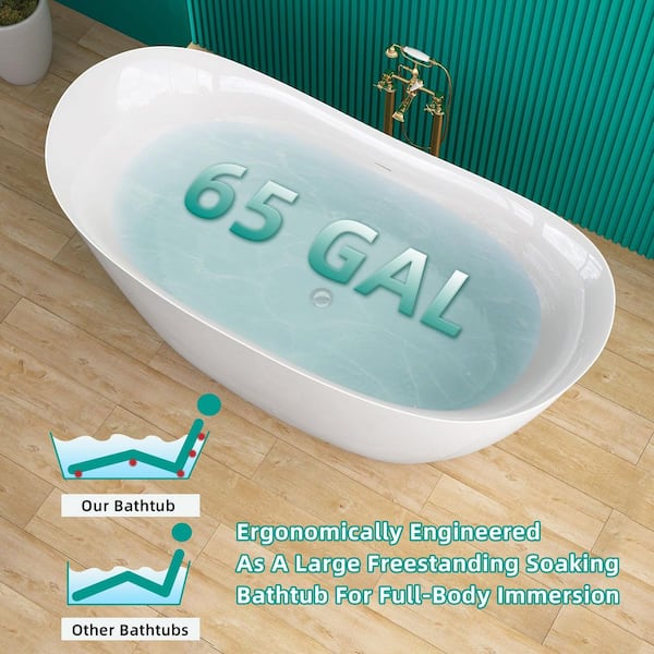 Zeafive Van 63 in. x 27.5 in. Acrylic Freestanding Soaking Bathtub