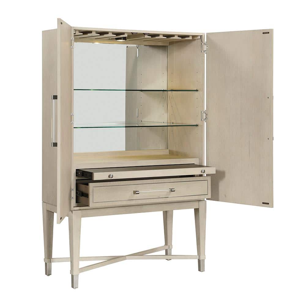 Light Oak and Glass Bar Cabinet with Adjustable Shelves