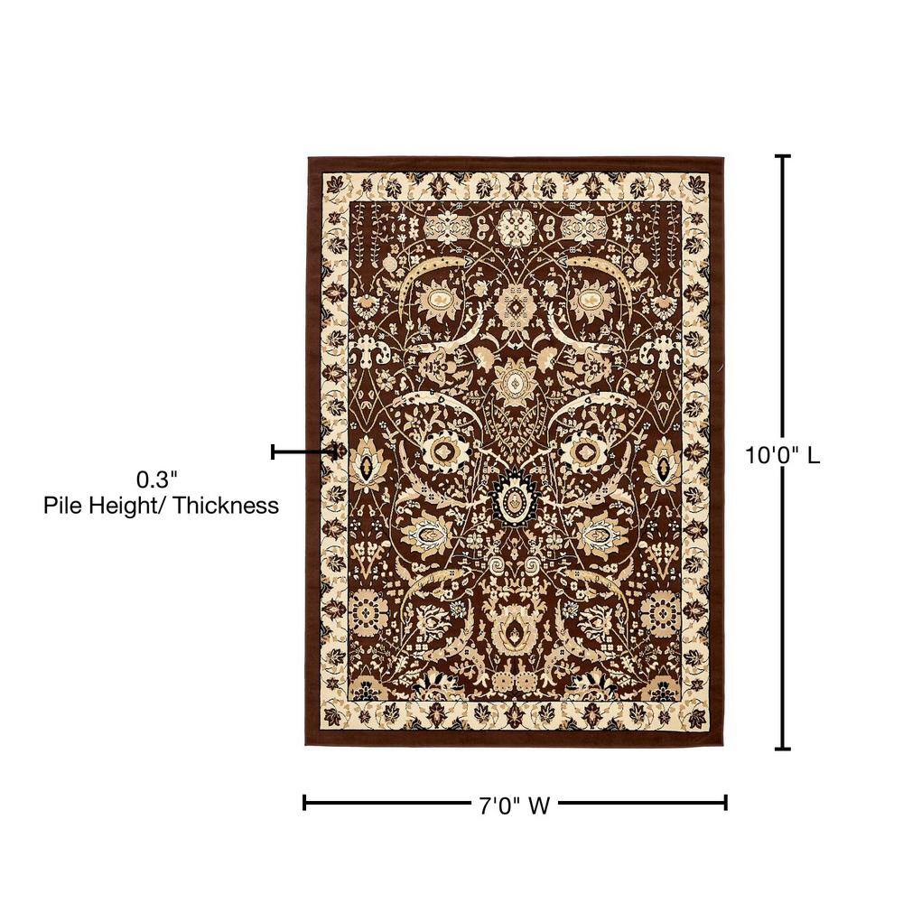 Brown Floral Rectangular Synthetic 7' x 10' Rug