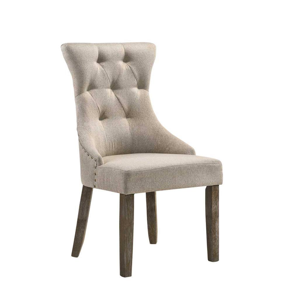 Elegant Beige Upholstered Dining Side Chair with Reclaimed Gray Wood Frame