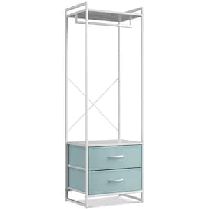 Aqua Steel Clothes Rack with Fabric Drawers and Wood Top 15.25 in. W x 70 in. H