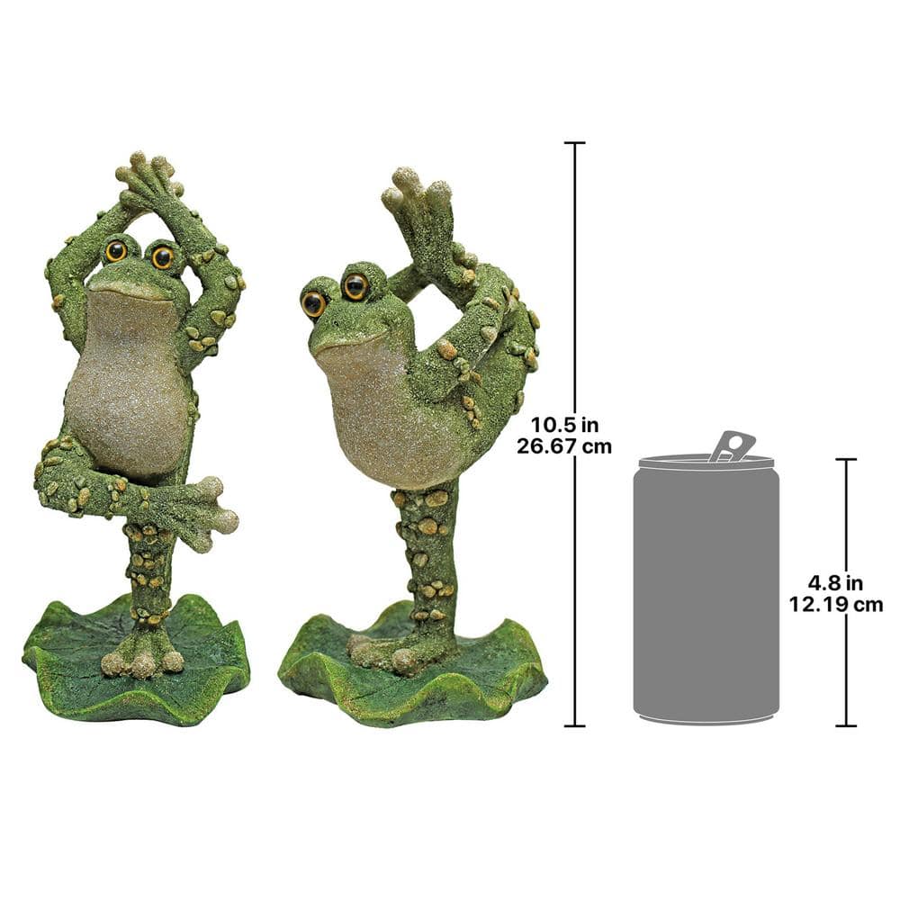 Green and Beige Resin Dancing Frog Garden Statues Set