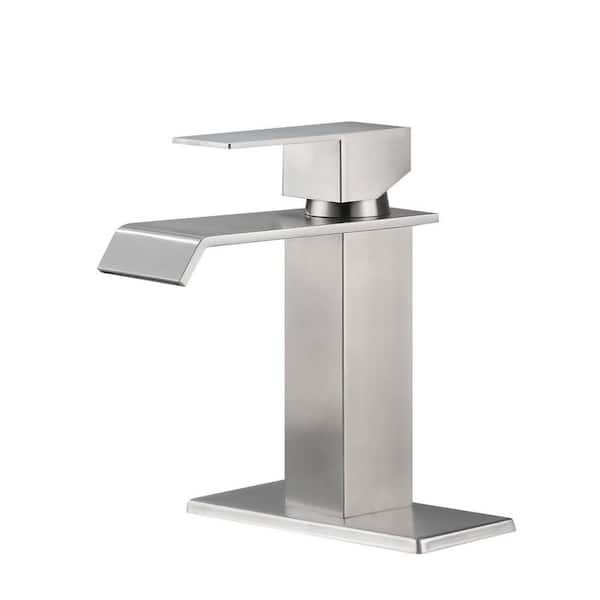 Waterfall Single Hole Single-Handle Low-Arc Bathroom Faucet in Brushed Nickel