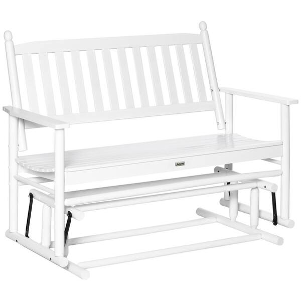 Outsunny 27 in. W Seating Capacity 2-Person White Wood Outdoor Bench Loveseat with Wooden Frame