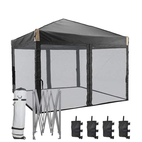 12 ft. x 12 ft. Pop Up Canopy Tent with Removable Mesh Sidewall,with Roller Bag-Black