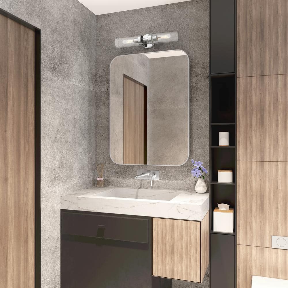Ludlow Polished Chrome 2-Light Vanity with Clear Glass Shades