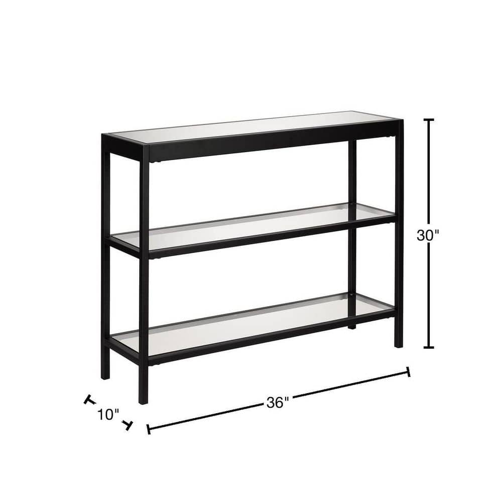 Bronzed Metal & Glass 36" Console Table with Storage Shelves