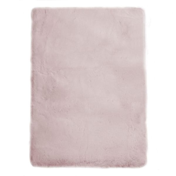 Mmlior Faux Rabbit Fur Pink 8 ft. x 10 ft. Fluffy Cozy Furry Area Rug