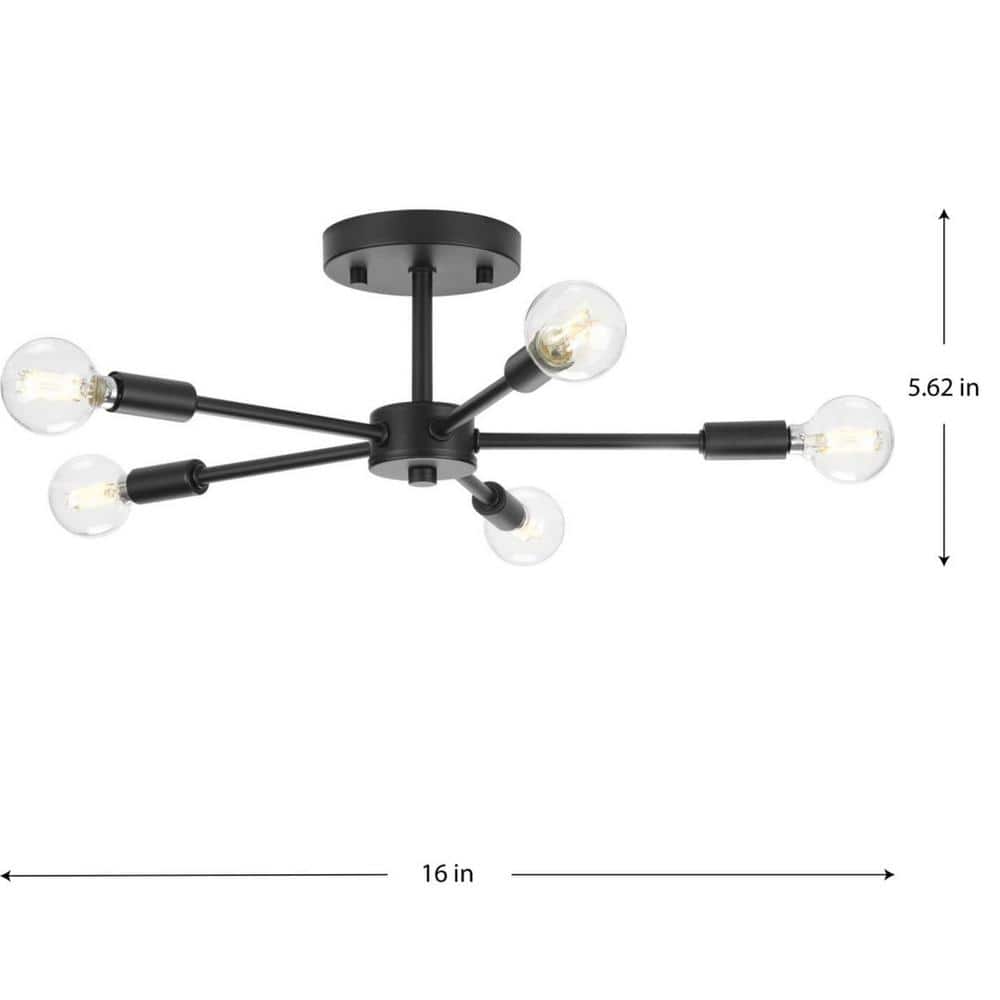 Matte Black 5-Light Semi-Flush Mount with Glass Bulbs