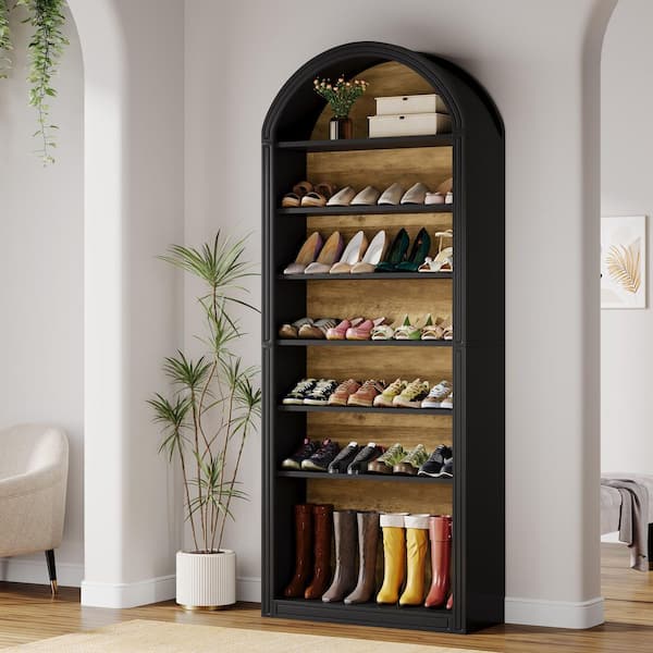 79.53 in. H x 31.5 in. W Brown and Black Wood Shoe Storage Cabinet