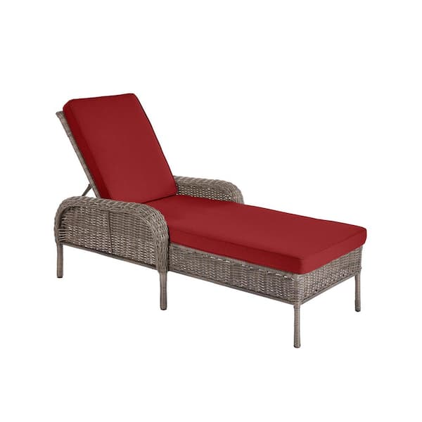 Hampton Bay Cambridge Gray Wicker Outdoor Patio Chaise Lounge with CushionGuard Chili Red Cushions
