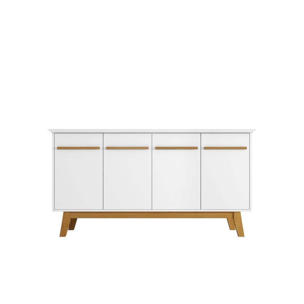 63" White Solid Wood Mid-Century Modern Sideboard