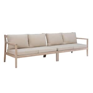 Tryton Natural Brown Wood Outdoor Loveseat (set of 2) with Beige Olefin Cushions