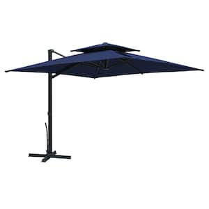 10 ft. Square Double Canopy Outdoor Patio Aluminum Cantilever Umbrella in Navy Blue
