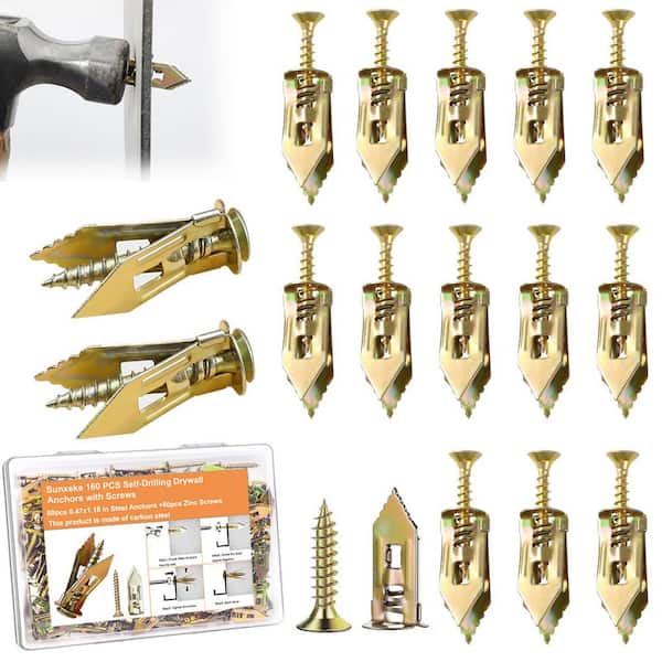 9.72 in. x 8.98 in. x 2.28 in. 1 Gauge Zinc Plated Steel Self Drilling Drywall Anchors Screws Kit for Wall (160-Pack)