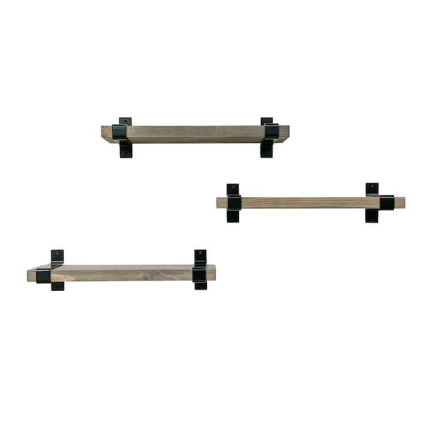 Del Hutson Designs 6 in. x 24 in. x 6 in. Gray Pine Wood Floating Decorative Wall Shelves with Wrap Brackets (Set of 3)