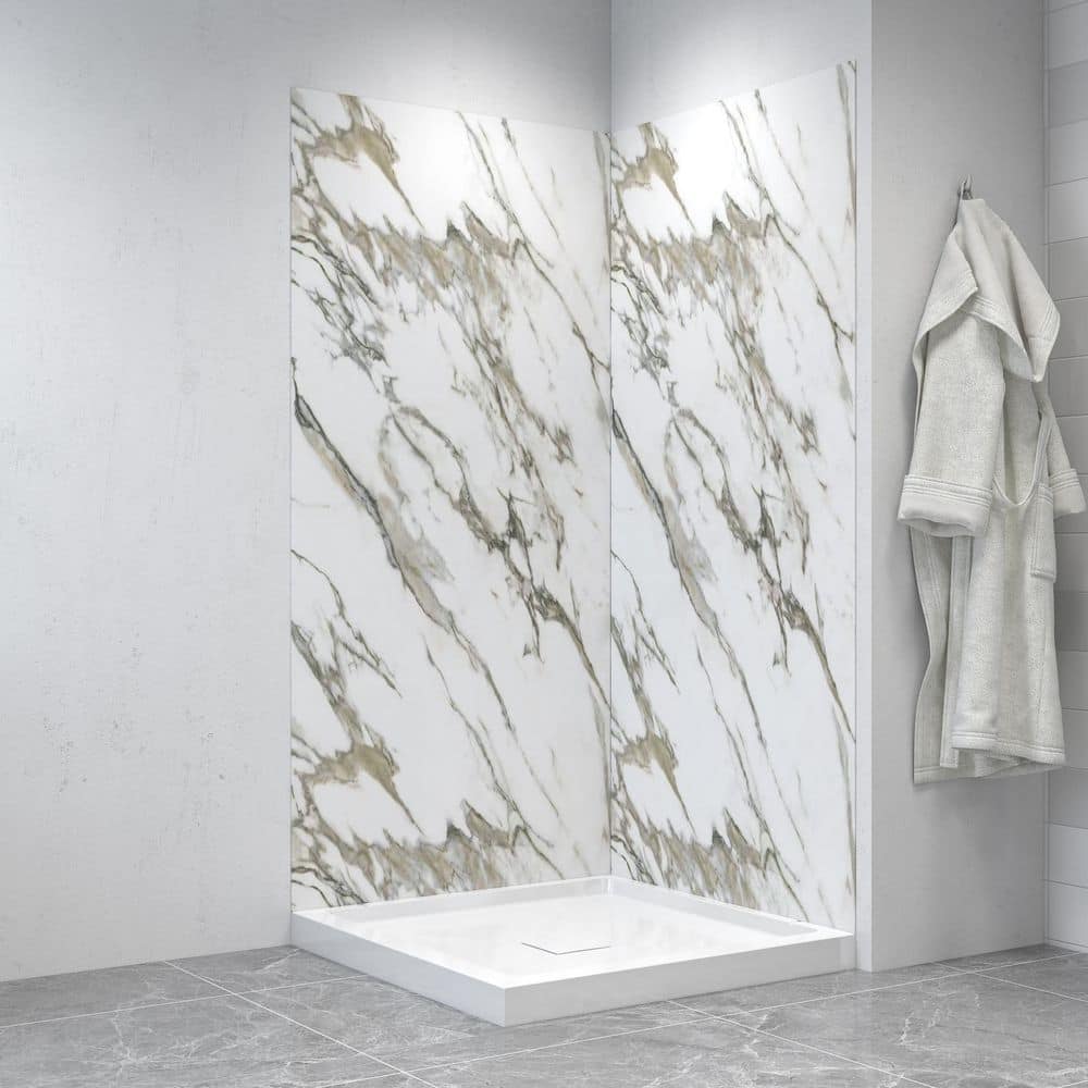 DSH-2300-277 38 in. L x 38 in. W x 76 in. H 2-Piece Glue-Up Corner Shower Wall Surround in Calcatta Marble Finish price history on PriceWatchPro