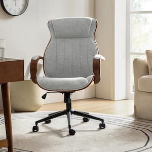 Amalia Gray 24.25 in. W Polyester Height-Adjustable Swivel Office Chair with Wooden Armrests and Soft Padding