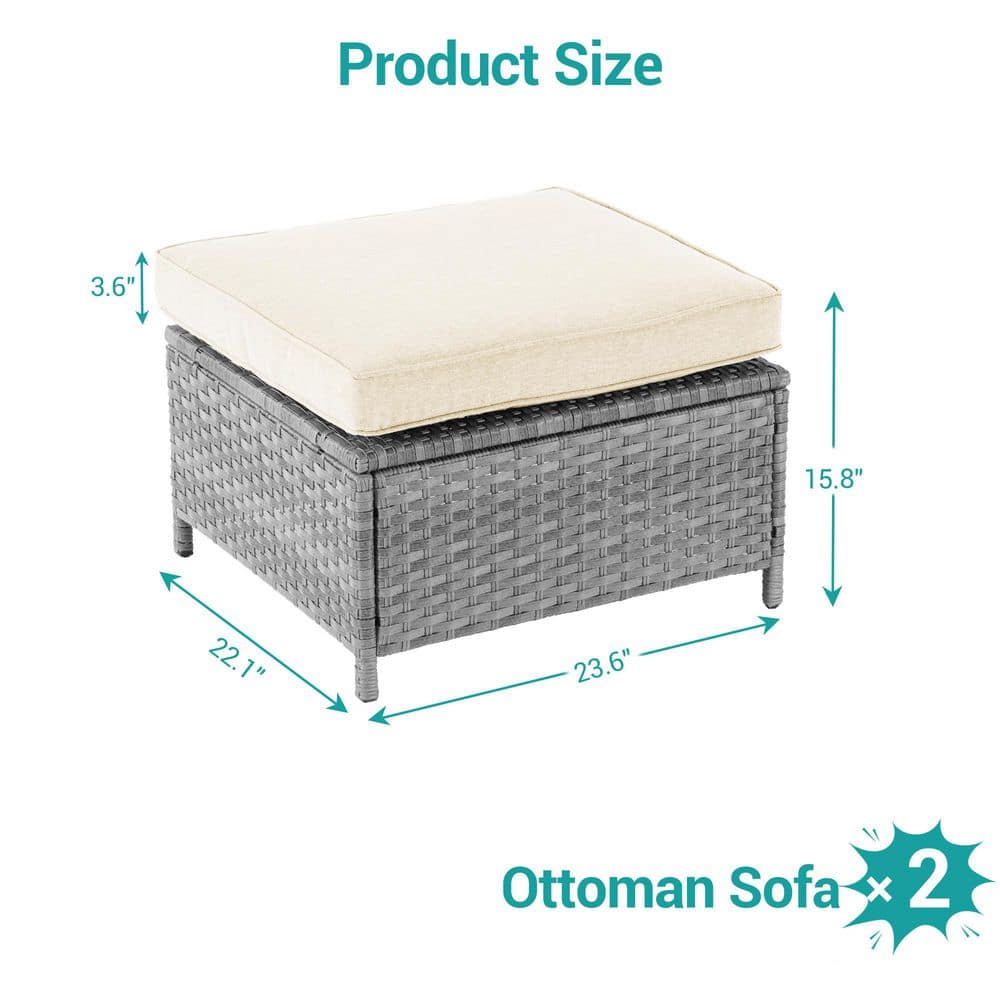 Product size diagram showing dimensions of an ottoman sofa set piece