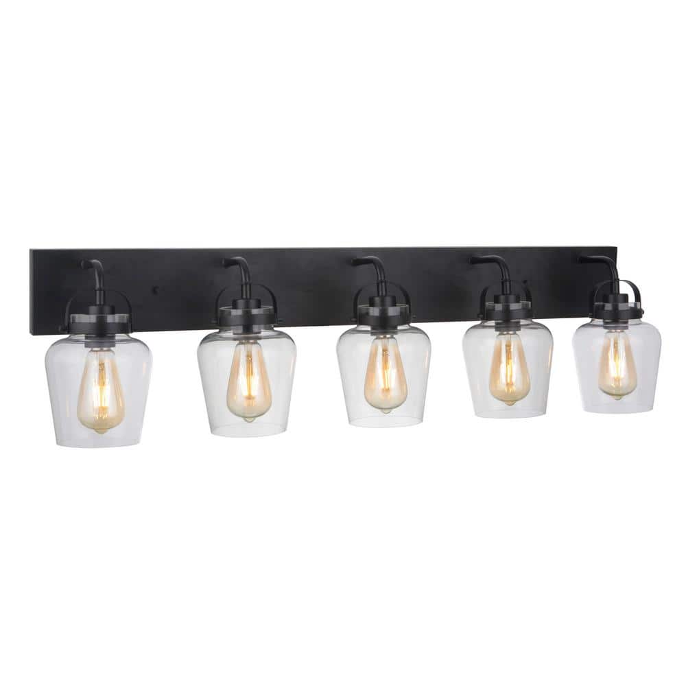 Trystan Flat Black 38" Steel 5-Light Vanity Light with Clear Glass