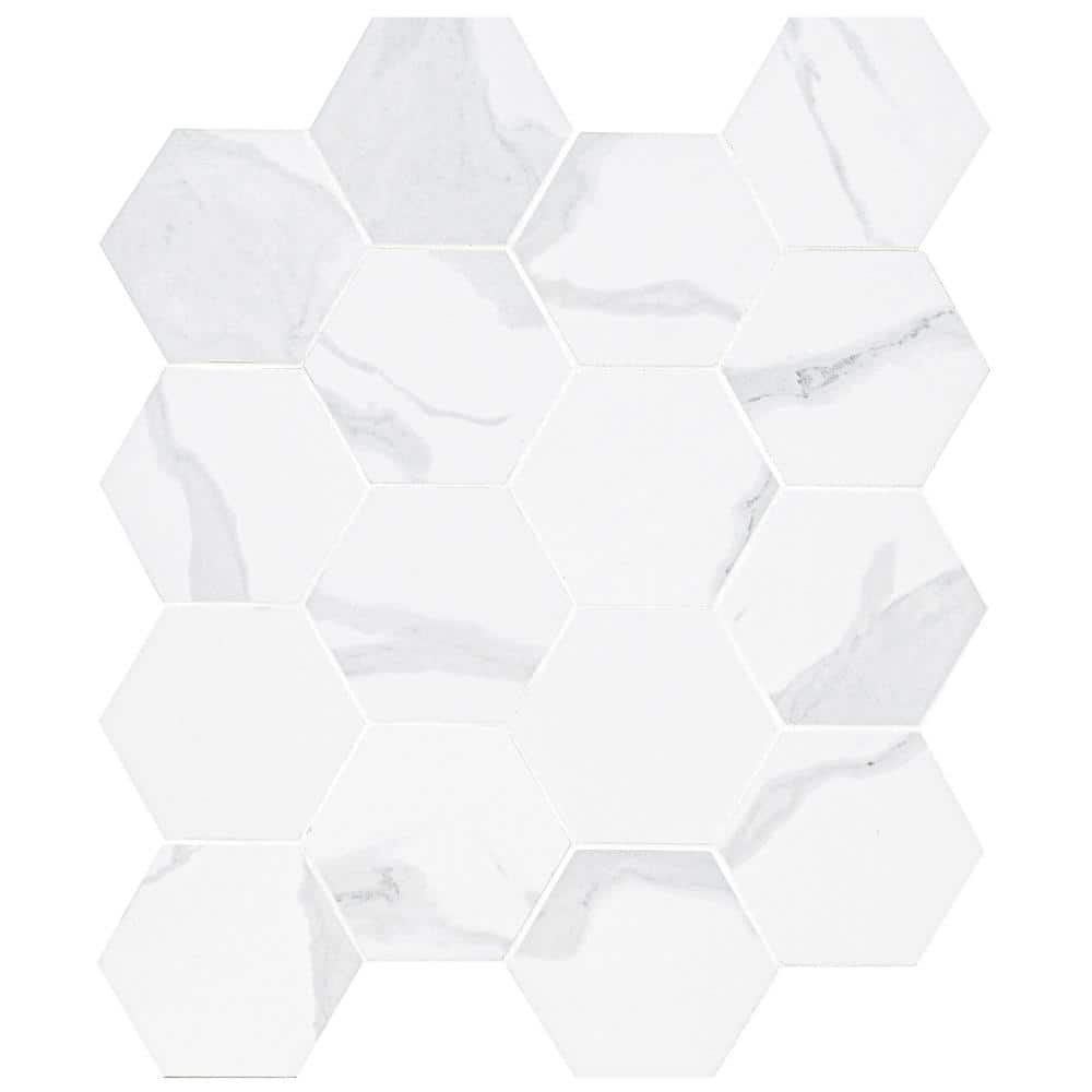 Ader Statuary 3 in. Hexagon 12 in. x 12 in. Matte Porcelain Mesh-Mounted Mosaic Tile (6.88 sq. ft./Case) price history on PriceWatchPro