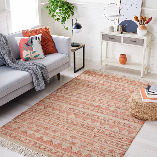 Kilim Natural/Rust 8 ft. x 10 ft. Native American Striped Area Rug