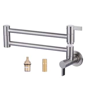 Wall Mounted Pot Filler with 2 Handles in Brushed Nickel