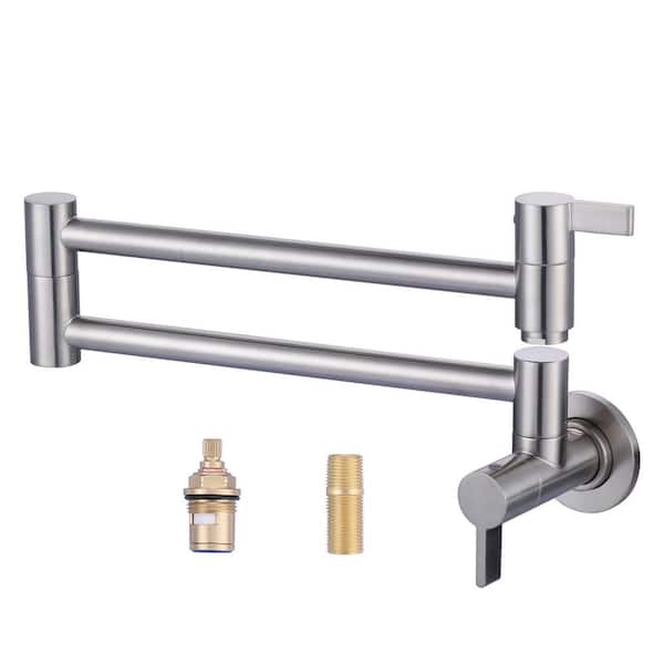 ARCORA Wall Mounted Pot Filler with 2 Handles in Brushed Nickel