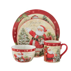 Holiday Wishes 16-Piece Seasonal Assorted Colors Ceramic Dinnerware Set (Service for 4)