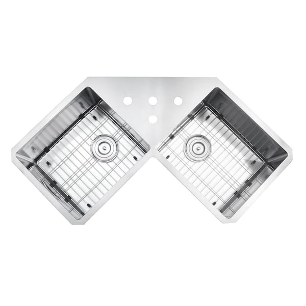 50/50 Undermount 16-Gauge Stainless Steel 44 in. Corner Butterfly Double Bowl Kitchen Sink