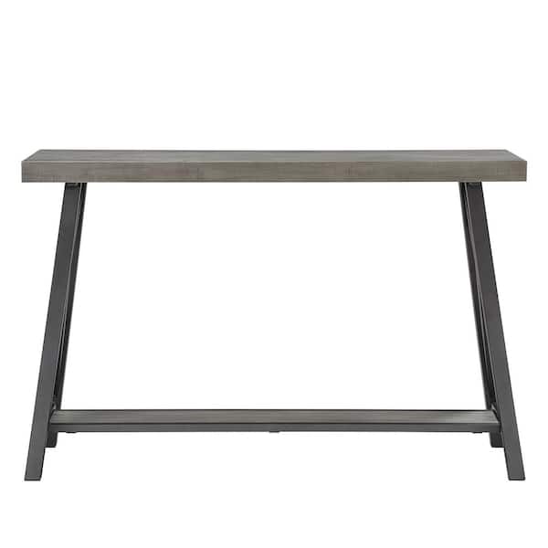 HomeSullivan 48 in. Gray Standard Rectangle Wood Console Table with Shelf