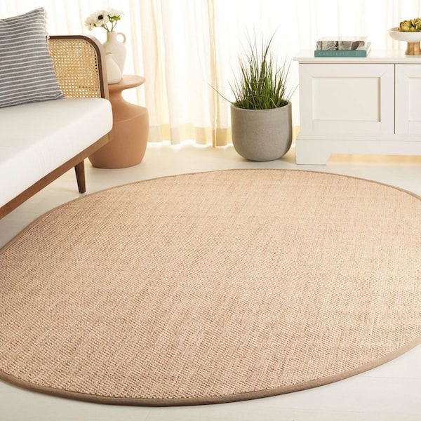 Natural Fiber 6 ft. x 8 ft. Maize/Linen Solid Oval Area Rug