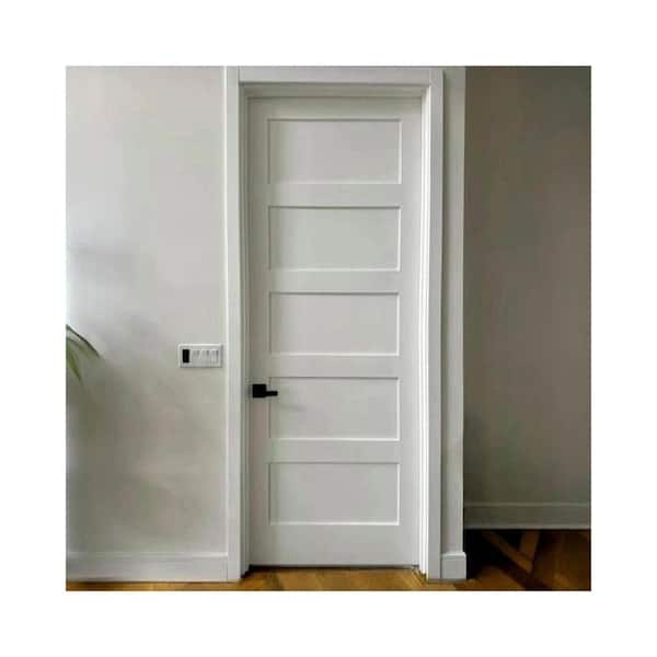 32in.x80in. Shaker 5-Panel Right-Hand Primed Solid Core MDF Wood Assembly Required Interior Door Kit w/QuickAssembleJamb