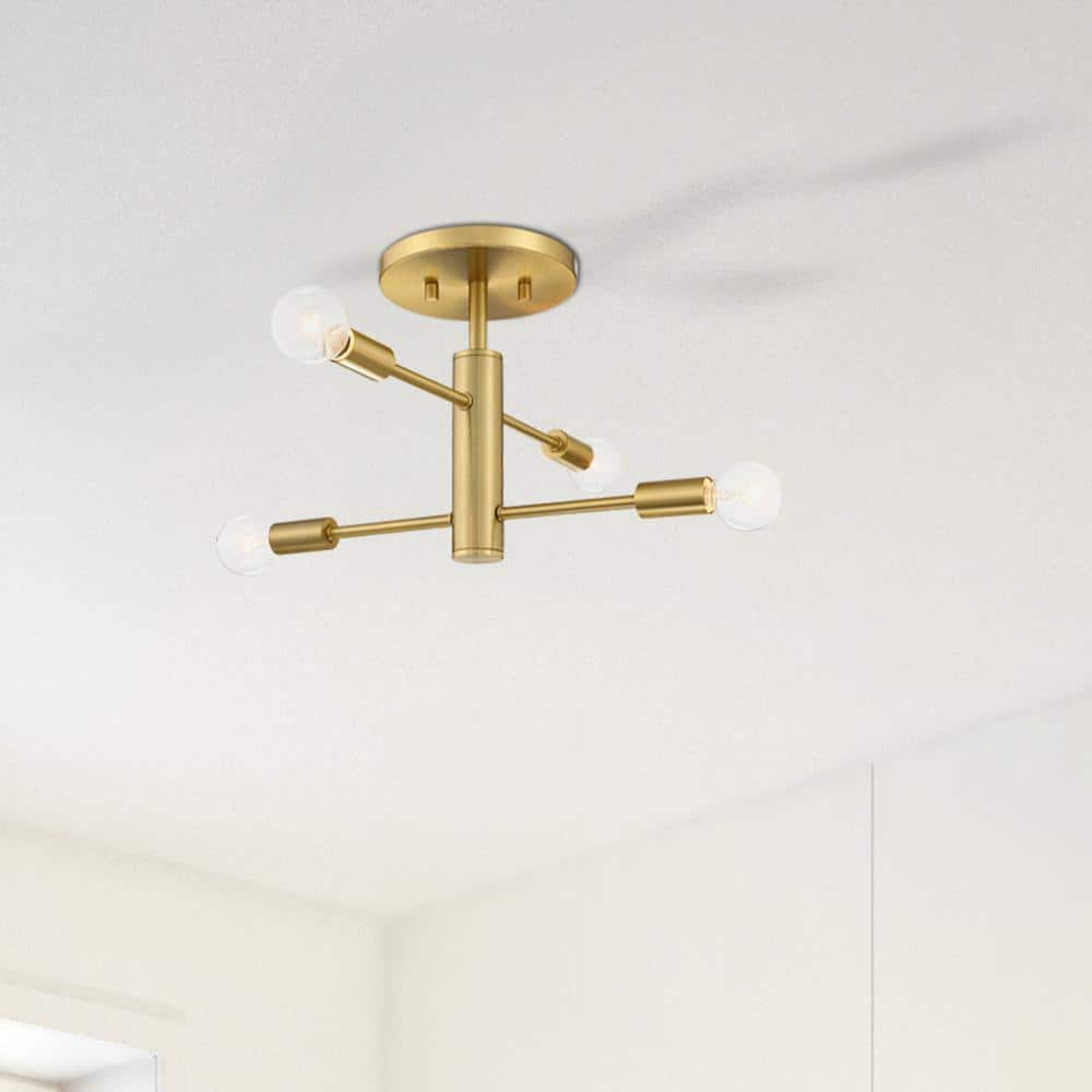 Arlo 14.25 in. 4-Light Brushed Gold Modern Entryway Semi-Flush Mount with No Bulbs Included price history on PriceWatchPro