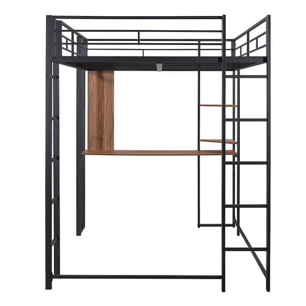 Metal Loft Bed With 2 Shelves, Loft King Size Metal Bed Frame