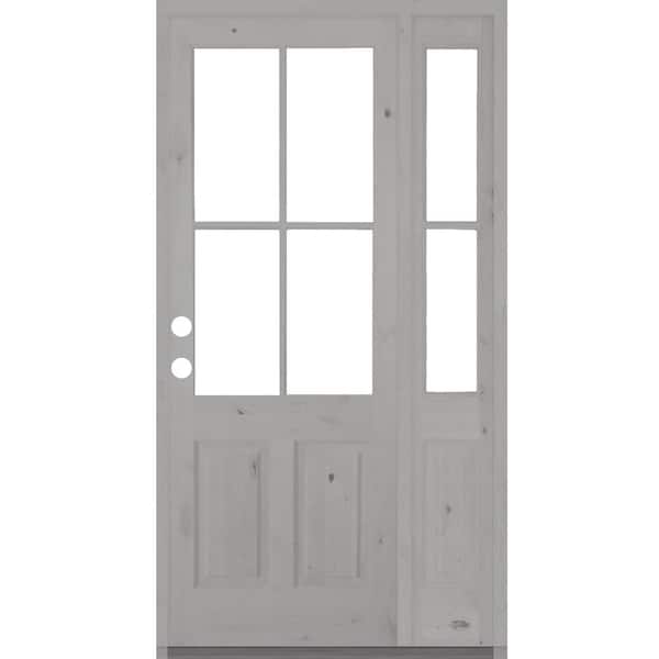 46 in. x 96 in. Knotty Alder Right-Hand/Inswing 4-Lite Clear Glass Grey Stain Wood Prehung Front Door/Right Sidelite