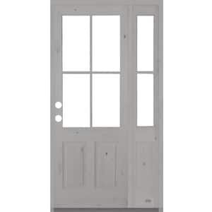 50 in. x 96 in. Knotty Alder Right-Hand/Inswing 4-Lite Clear Glass Grey Stain Wood Prehung Front Door/Right Sidelite