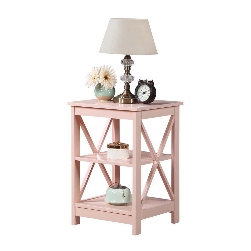 Oxford Coastal Farmhouse Blush Pink Wood End Table with Shelves