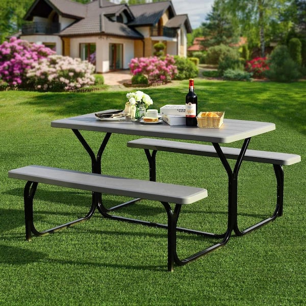 Unbranded Picnic Table Bench Set Outdoor Camping All Weather Metal Base