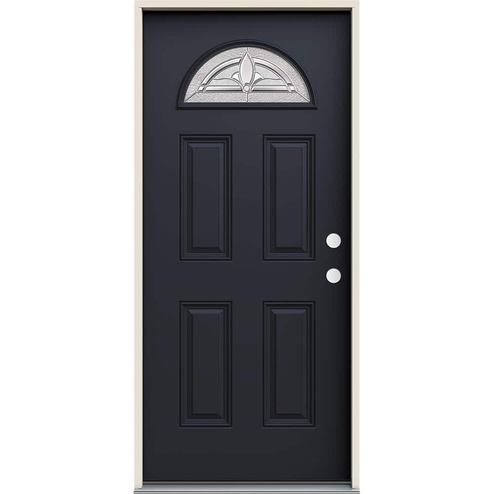 36 in. x 80 in. Left-Hand Fan Lite Decorative Glass Blakely Black Fiberglass Prehung Front Door price history on PriceWatchPro
