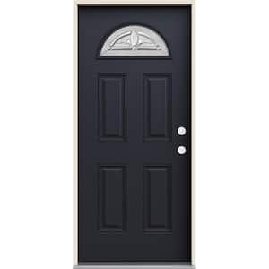 36 in. x 80 in. Left-Hand Fan Lite Decorative Glass Blakely Black Fiberglass Prehung Front Door