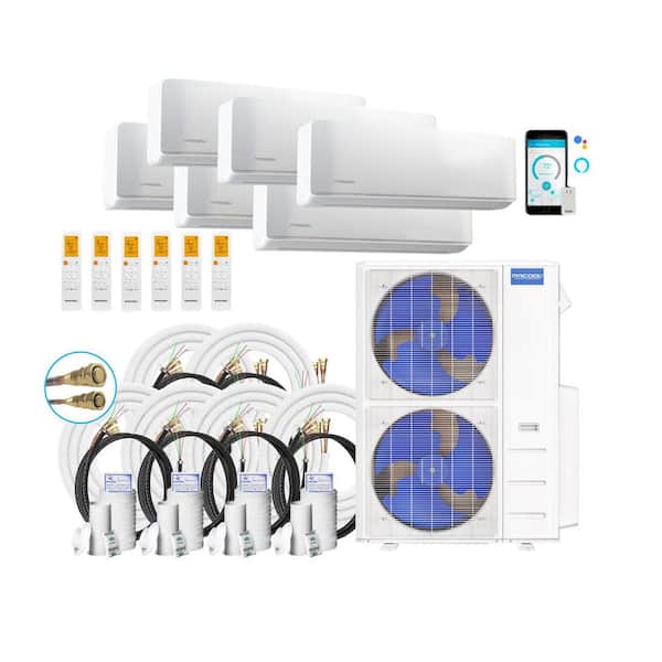 DIY 5th Gen 54,000 BTU 4.6 Ton 6 Zone 22 SEER2 Ductless Mini Split AC and Heat Pump with (4)6K,12K,18K and (6)25ft Lines