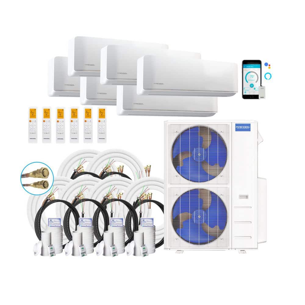 DIY 5thGen 54,000 BTU 4.6 Ton 6 Zone 22 SEER2 Ductless MiniSplit AC and Heat Pump with 2-6K,2-9K,2-12K and (6)16ft Lines price history on PriceWatchPro