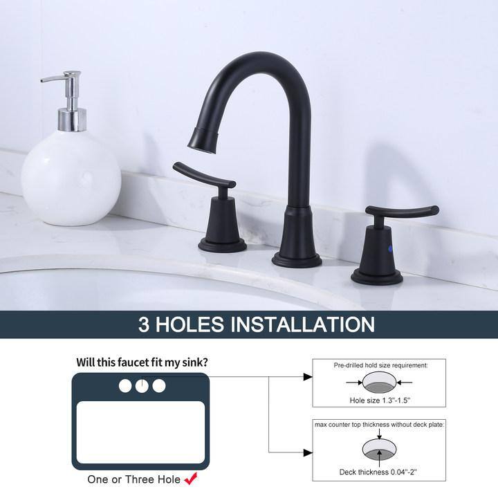 Matte Black Double Handle Widespread Bathroom Faucet with Drain Kit