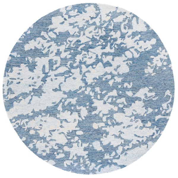 SAFAVIEH Pine 6 ft. x 6 ft. Blue/Ivory Abstract Camo Round Area Rug