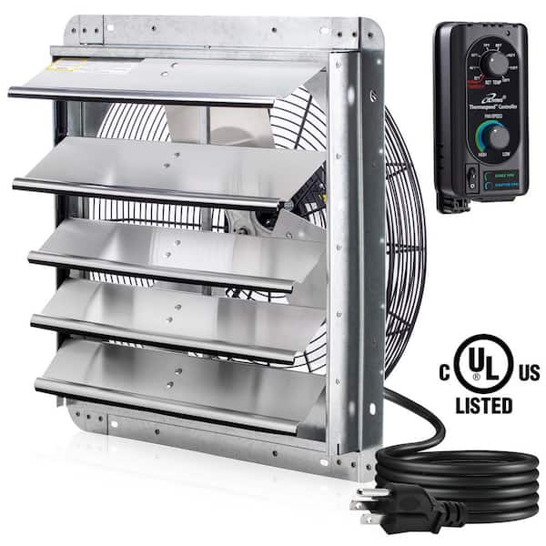 iLIVING 18 in. Wall Mounted Shutter Exhaust Fan, Automatic Shutter, with Thermostat and Variable Speed controller, 1736 CFM